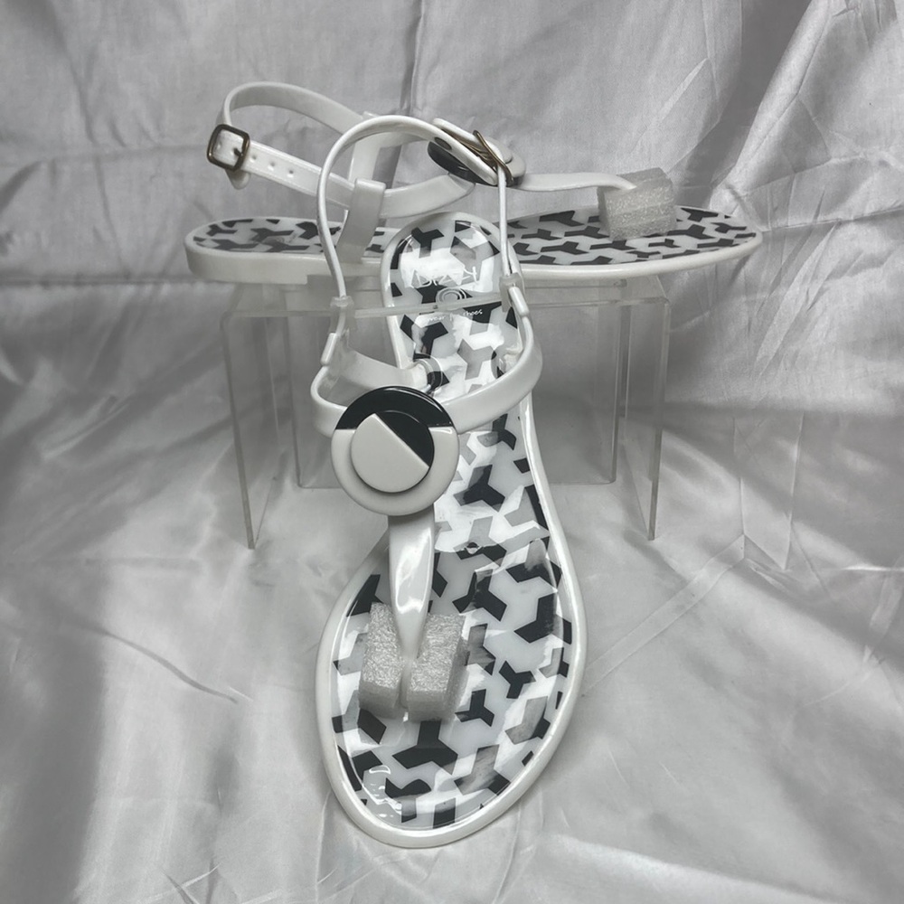 Dizzy White and Black Domino Pattern Jelly Thong Sandals